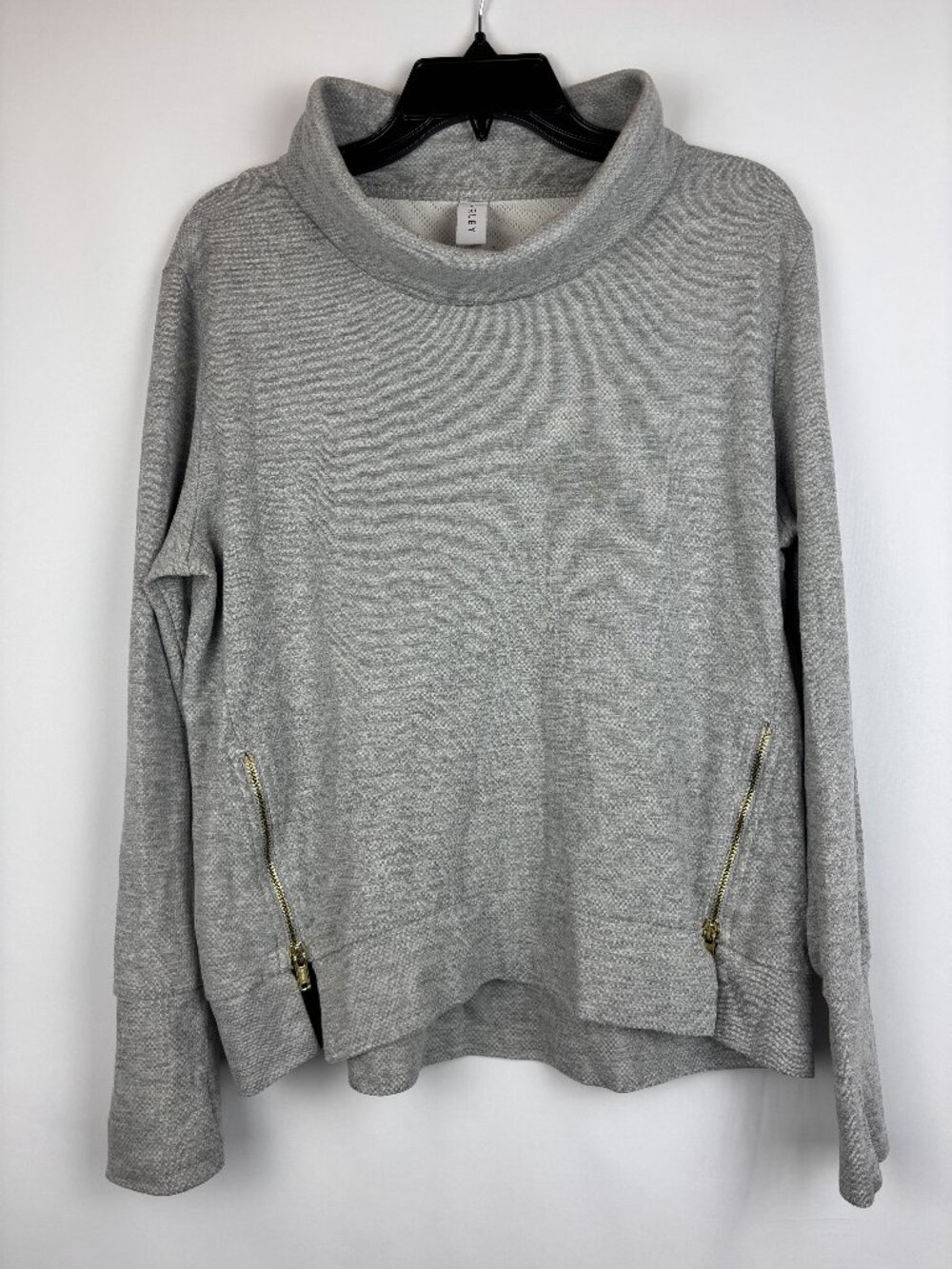 Small Varley Clement Sweater Mock Neck Pull On Zip Pocket Split Seam Long Sleeve